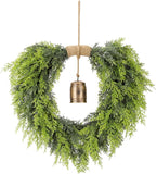 Real Touch Artificial Cedar Wreath 20" with Bell Fake Christmas Wreaths for Front Door Faux Pine Greenery Heart Wreaths for Home,Window,Table,Mantle,Wall,Indoor,Outdoor Xmas Decorations