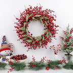 20 Inches Red Christmas Wreath Farmhouse Christmas Wreaths for Front Door Classic Winter Holiday Wreath with Red Berry Fir Pine Needle for Doors Window Indoors Porches Outside