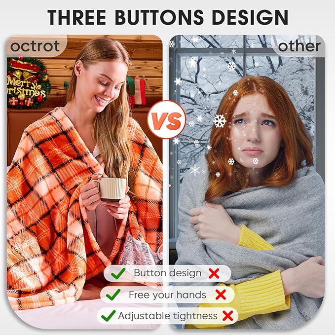 Orange Heated Throw Blanket Electric, 50X60 Heating Throw with 10 Heats Levels&8 Hours Auto Off&Timer for Lap, Plaid Soft Sherpa Orange Blanket Warmer Gift for Women Adults,Halloween Home Decor