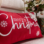 yeshttdy Merry Christmas Pillow Covers 12x20 Inch Embroidery Snowflake Xmas Decorative Lumbar Throw Pillow Cover Winter Holiday Pillow Case Cushion Cases for Sofa Couch Living Room Decorations Red