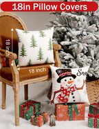 TOYPOPOR Christmas Decorations, Double Sided Plaid Throw Pillow Covers 18x18 Inches Set of 4, Christmas Tree, Snowflakes, Merry Christmas, Snowman Reindeer Winter Holiday Pillowcase for Sofa Couch