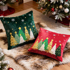 Lanpn 18x18 Christmas Pillow Covers Set of 2, Embroidery Cute Christmas Tree Decorative Holiday Pillowcase Pillow Case Cushion 18 x 18 for Indoor Home Bedroom Sofa Couch Xmas Decor