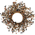 Quixem 15" Black & Tan Pip Berry Candle Ring (4.5" Inner), Primitive Rustic Artificial Mini Wreath for 3" Pillars, Farmhouse Kitchen Decor, Halloween & Everyday Centerpiece