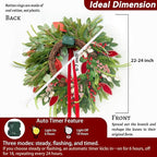 Christmas Wreath with Lights,Outdoor Pre-lit Christmas Wreaths for Front Door-24 Inch Xmas Door Wreath with Pine Needles Pine Cones and Red Berries- Farmhouse Home Christmas Decorations