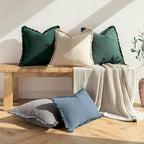 MIULEE Christmas Decorative Throw Pillow Covers Neutral Linen Fringe Throw Pillows Euro Shams Set of 2 Army Green Boho Farmhouse Cushion Covers for Couch Sofa Bed Living Room Home Decor 22x22 Inch