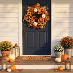 Artificial Fall Autumn Wreath 22 in with Sunflower,Peony,Pumpkin, Eucalyptus Leaf for Front Door Thanksgiving Wreaths Wall Window Harvest Festival Celebration