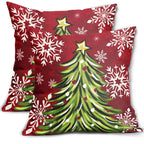 Sivirary Christmas Pillow Covers 18x18 Inch Set of 2 Dark Red Green Xmas Tree Snowflake Holiday Decorative Winter Throw Pillowcases Outdoor Seasonal Farmhouse Cushion Cases Decor for Sofa Couch Bed