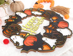 Happy Halloween Wooden Hanging Sign - Halloween Party Decorations, Halloween Ghost Sign, Bat Ghost Pumpkin Wreath, Halloween Garland, Wooden Wreath Wall Hanging Decor(HALLOWEEN SIGN)