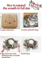 Artificial Christmas Door Wreath, Christmas Wreaths for Front Door, Window Wreaths with Pine Cone, Red Berries, Burlap Ribbon & Snowflake, Holiday Indoor/Outdoor Wreath Decorations, 23 inch