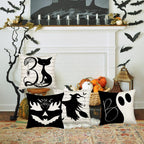 Easternproject Halloween Boo Throw Pillow Covers Set of 4 20x20 Inch October 31 Cat Trick or Treat Evil Pumpkin Ghost Witch Halloween Fall Farmhouse Decorations Pillows Cushion Cases Black White
