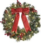 DiliComing 16-Inch Pre-Lit Winter Wreath - Large Christmas Door Wreath, Front Door & Window Decorations