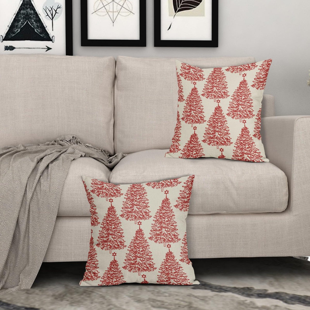 Aytipun Christmas Tree Pillow Covers 18x18 Set of 2 Red Rustic Vintage Decorative Throw Pillowcases for Home, Living Room, Bedroom, Sofa, Couch, Bed, Chair, Stool, Porch, Office, Cafe, Car