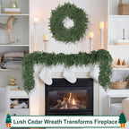 26" Real Touch Christmas Cedar Wreath, Christmas Wreaths for Front Door, Realistic Pine Wreath, Large Green Cypress Wreaths for Home Fireplace Wall Window Porch Outdoor Xmas Holiday Decor