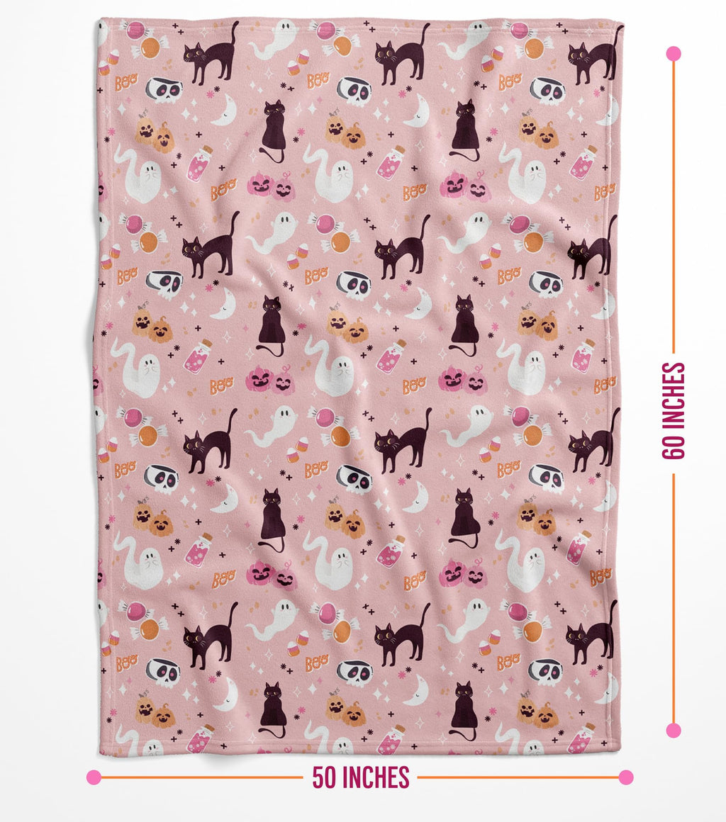 Pink Halloween Blanket - Cute & Stylish for Summerween - Pink Ghost Blanket - Halloween Decor for Bedroom - Soft and Plush - 50 x 60