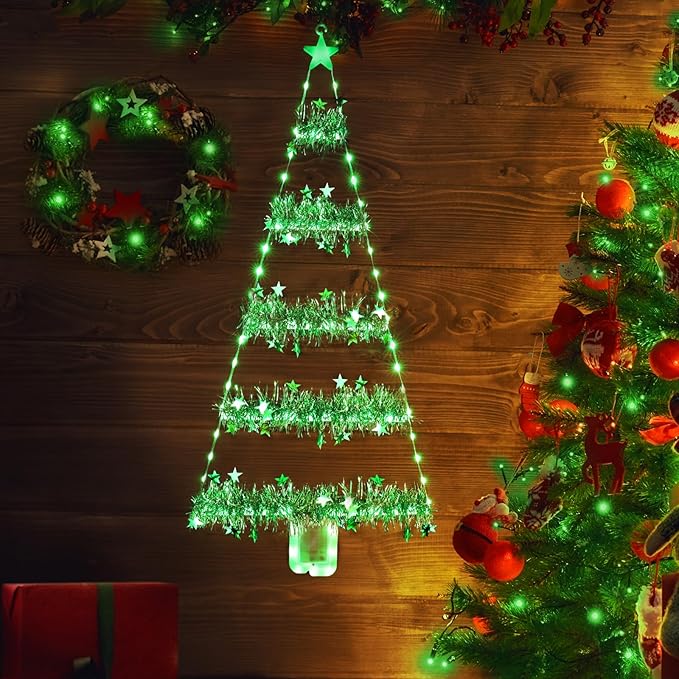 Toodour Christmas Decorations Indoor Lights, 2.65ft LED Christmas Lights, Green Wall Window Hanging Light, Battery Operated Holiday Decoration for Outdoor Garden New Year Home Decor