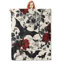 VANZEV Gothic Floral Blanket,Roses and Bat Flannel Throw Blankets,Soft Warm Lightweight Cozy Plush Halloween Goth Throws for Bedroom Sofa Home Decor Gifts for Women Girls 50"x60"
