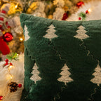 AQOTHES Christmas Tree Embroidered Green Throw Pillows Cover 18x18 Inch, Set of 2 Packs Winter Soft Fluffy Decorative Throw Pillows Covers Decor for Home Sofa Couch Bed Room