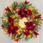 Christmas Wreaths for Front Door, Soomeir 24 Inch Outdoor Christmas Wreath with Lights, Large Prelit Wreath for Holiday Winter Window Outdoor Indoor Xmas