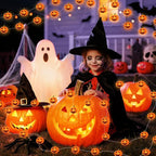 Halloween Pumpkin String Lights, 16 ft 50 LED Orange Battery Operated Lights for Lawns Garden Outdoor Holiday Party Decorations (2 Pack)