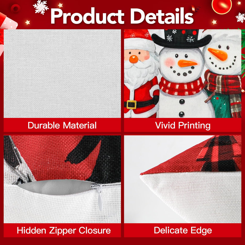 UPOFFICIS Christmas Pillow Covers 18x18 inch Set of 4, Christmas Decorations Cushion Covers, Xmas Pillow Covers, Pillowcases Throw Pillow Covers for Sofa Couch Home Decor
