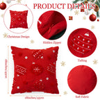 Tiamon 4 Pcs Christmas Throw Pillow Covers 18 x 18 Inch 3D Embroidered Plush Green Red Pillow Cases Christmas Tree Poinsettia Fluffy Faux Fur Cushion Covers for Sofa Couch Winter Holiday Party Decor