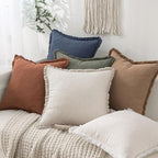 MIULEE Christmas Decorative Throw Pillow Covers Neutral Linen Fringe Throw Pillows Euro Shams Set of 2 Natural Beige Boho Farmhouse Cushion Covers for Couch Sofa Bed Living Room Home Decor 26x26 Inch