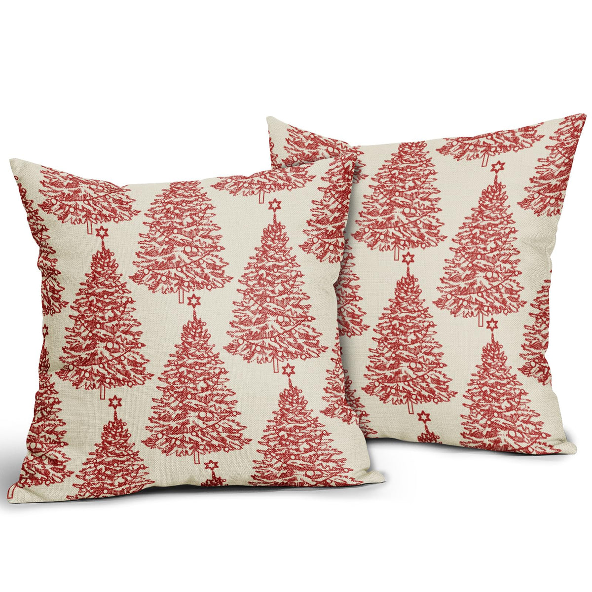 Aytipun Christmas Pillow Covers 16x16 Set of 2 Red Xmas Tree Star Rustic Winter Print Decorative Outdoor Pillowcases Farmhouse Vintage Holiday Decorations Throw Cushion Case Decor for Couch Sofa Bed