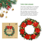 Solar Christmas Wreath 24 Inches Pre-Lit Solar 50 Led Artificial Lighted Wreath for Front Door Window Home Decor Outdoor Christmas Decor Poinsettias Golden Pine Branches Balls(2403)
