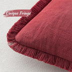 MIULEE Christmas Decorative Throw Pillow Covers Neutral Linen Fringe Throw Pillows Set of 2 Burgundy Boho Farmhouse Cushion Covers with Tassels for Couch Sofa Bed Living Room Home Decor 20x20 Inch