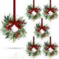6 Pcs 9'' Mini Christmas Hanging Wreaths Artificial Norfolk Pine Red Berries and Lambs Ear Leaves Small Candle Ring Wreaths for Kitchen Cabinet Farmhouse Front Door Window Xmas (Excluding Ribbons)