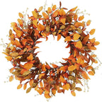 Sggvecsy Artificial Fall Wreath 21’’ Autumn Front Door Wreath with Fall Leaves Small Pumpkins Cluster of Berries for Outside Indoor Wall Window Festival Thanksgiving Fall Harvest Autumn Decor