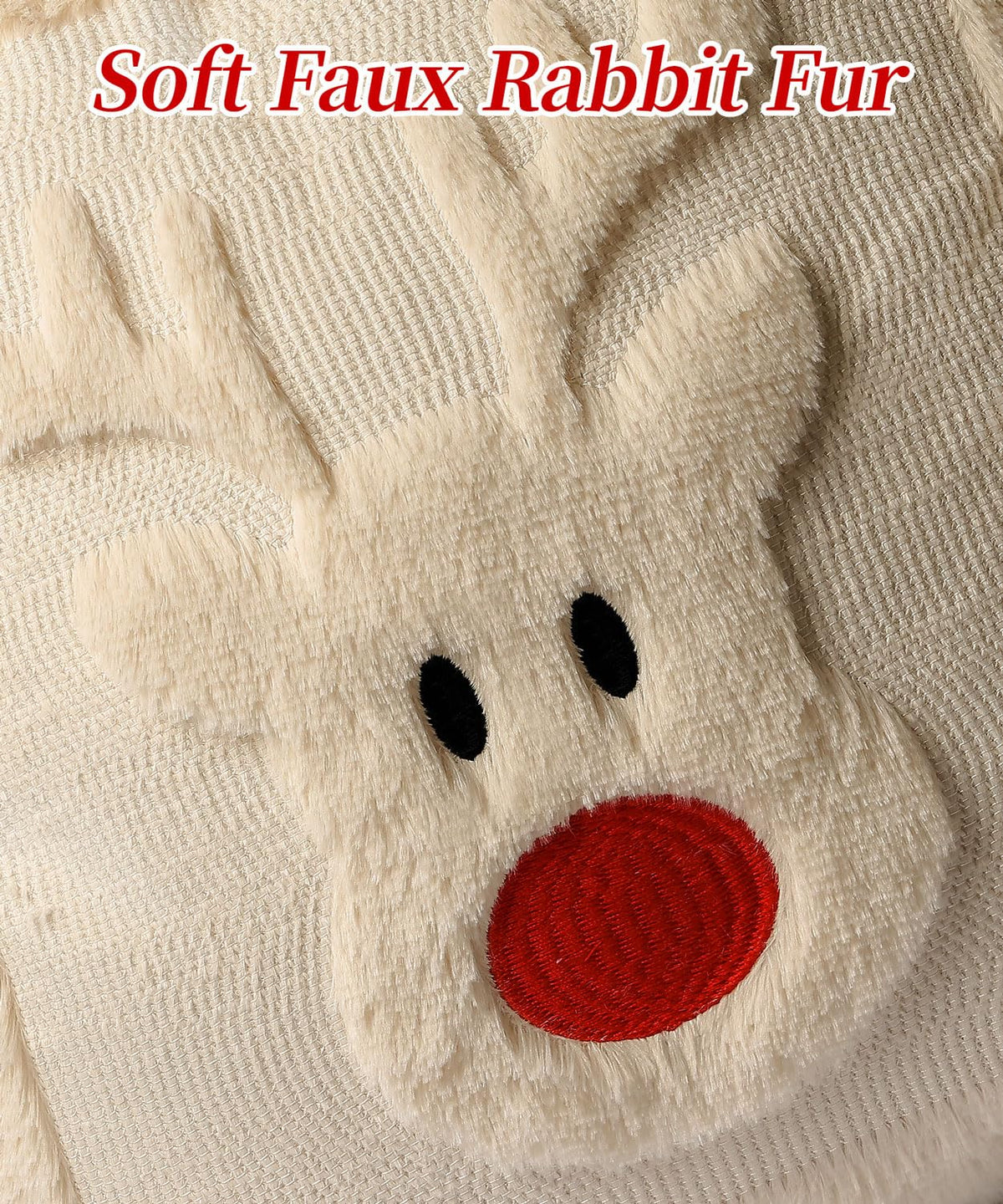 SEGXCFL Christmas Pillow Covers Set of 2 Soft Plush Faux Fur Pillow Cases 3D Embroidered Decorative Couch Cover Home Decor Christmas Throw Pillow Covers 18x18,Beige Reindeer