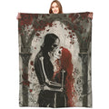 VODRM Gothic Romance Skull Lovers Blanket,Red Rose Skeleton Throw Blankets,Gifts for Women Men, Lightweight Soft Fleece Cozy,for Sofa Couch Bed Room Travel,Festival Halloween Goth Decor,50x60in