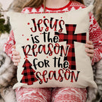 AnyDesign Christmas Pillow Cover 18 x 18 Inch Red Black Buffalo Check Plaids Holy Night Throw Pillow Case Decorative Cushion Cover Case for Farmhouse Home Couch Sofa, Set of 4