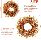 Sggvecsy Artificial Fall Wreath 21’’ Autumn Front Door Wreath with Fall Leaves Small Pumpkins Cluster of Berries for Outside Indoor Wall Window Festival Thanksgiving Fall Harvest Autumn Decor