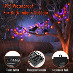 FFZZKJ Halloween Decorations Spider Web Lights 6FT 60LED Battery Operated/USB Powered with Black Spider with Timer 8 Modes Indoor Outdoor for Halloween Decor, Orange&Purple