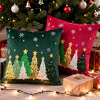 Lanpn 18x18 Christmas Pillow Covers Set of 2, Embroidery Cute Christmas Tree Decorative Holiday Pillowcase Pillow Case Cushion 18 x 18 for Indoor Home Bedroom Sofa Couch Xmas Decor