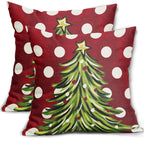 Sivirary Dark Red Christmas Pillow Covers 18x18 Inch Set of 2 Xmas Tree Polka Dots Holiday Decorative Winter Throw Pillowcases Outdoor Seasonal Farmhouse Cushion Cases Decor for Sofa Couch Bed