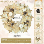Fall Wreath with Lights 22 Inch - Fall Wreaths for Front Door Thanksgiving Halloween with Fall Home Decorations Autumn Wreath for Indoor Outdoor Wall Festival Decor