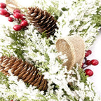 22” Artificial Christmas Door Wreath, Christmas Wreaths for Front Door, Winter Wreaths with Pine Cone, Red Berries, Burlap Ribbon & Snowflake, Holiday Outdoor Wreath Decorations