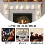 Halloween Decoration String Lights, Light up Ghost Garland, 7.5ft Battery Operated Ghost Lights with 10 LED for Mantle, Fireplace, Window, Porch, Party Indoor Outdoor Decor
