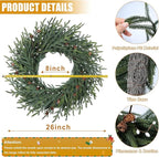 Artgar 26 Inch Pine Wreath - Christmas Wreaths for Front Door - Real Touch Pine Wreath with Pinecones Berries - Large Artificial Green Wreaths for Home Wall Window Porch Farmhouse Outdoor Xmas Decor