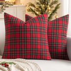 MIULEE Christmas Set of 2 Scottish Tartan Plaid Throw Pillow Covers Farmhouse Classic Decorative Outdoor Square Cushion Cases for Home Decor Sofa Couch 18x18 Inch, Red