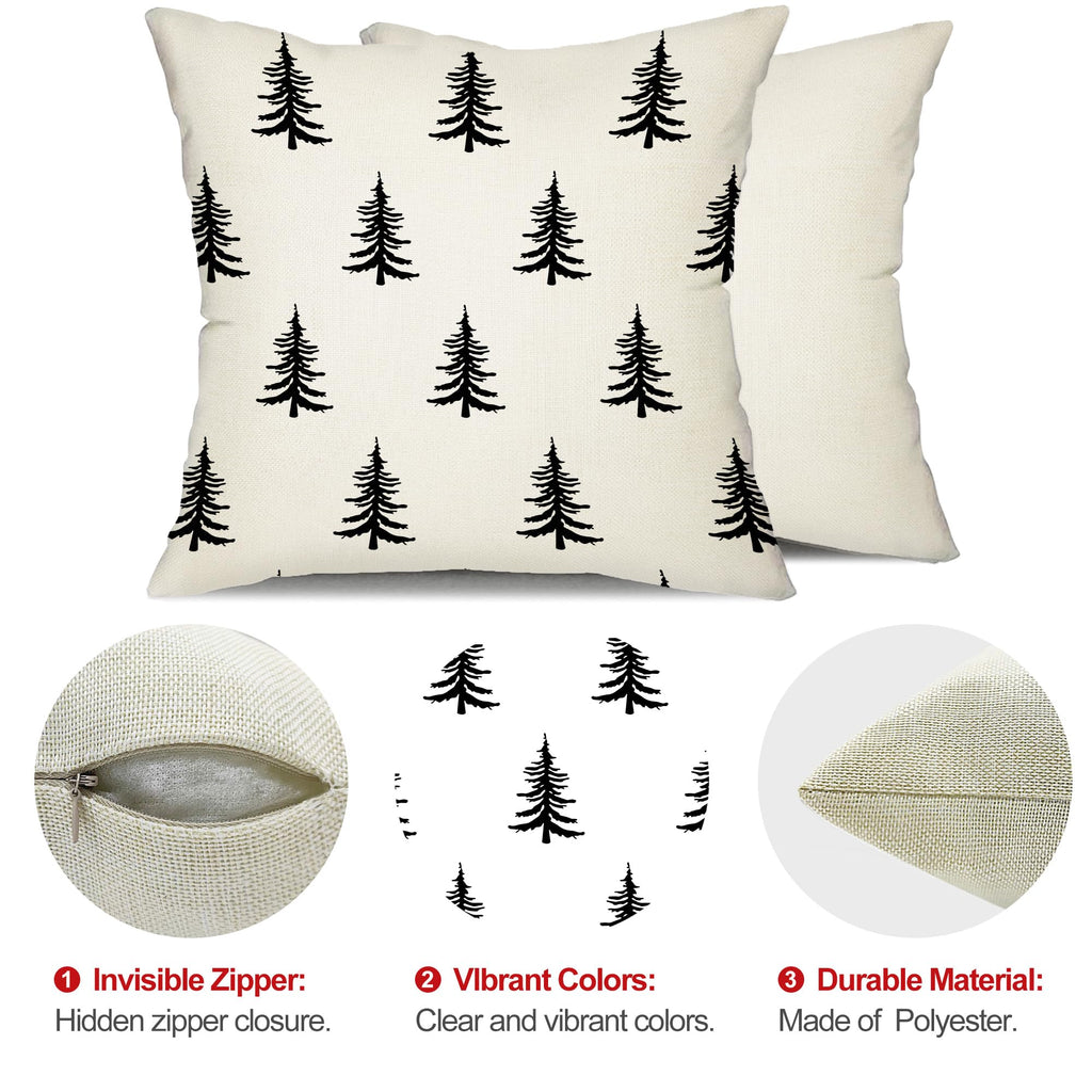 DFXSZ Christmas Pillow Covers 18x18 inch Set of 2 Christmas Tree Decorative White Throw Pillow Covers Winter Famliy Decoration for Home Couch TH-30A18