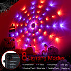 Ollny Spider Web Decoration 4FT 70 LED, Orange and Purple Halloween Lights with Black Spider Battery Powered 8 Modes Timer, Waterproof Cobweb String Light for Outdoor Indoor House Yard Party