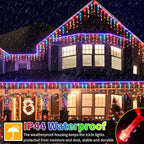 600 LED Christmas Icicle Lights Plug-in, 59ft + 16ft Multi Color Hang Icicle String Lights with Remote, 8 Modes Colorful Twinkle Icicle Fairy Lights Waterproof for Outside Eave Window Outdoor Decor