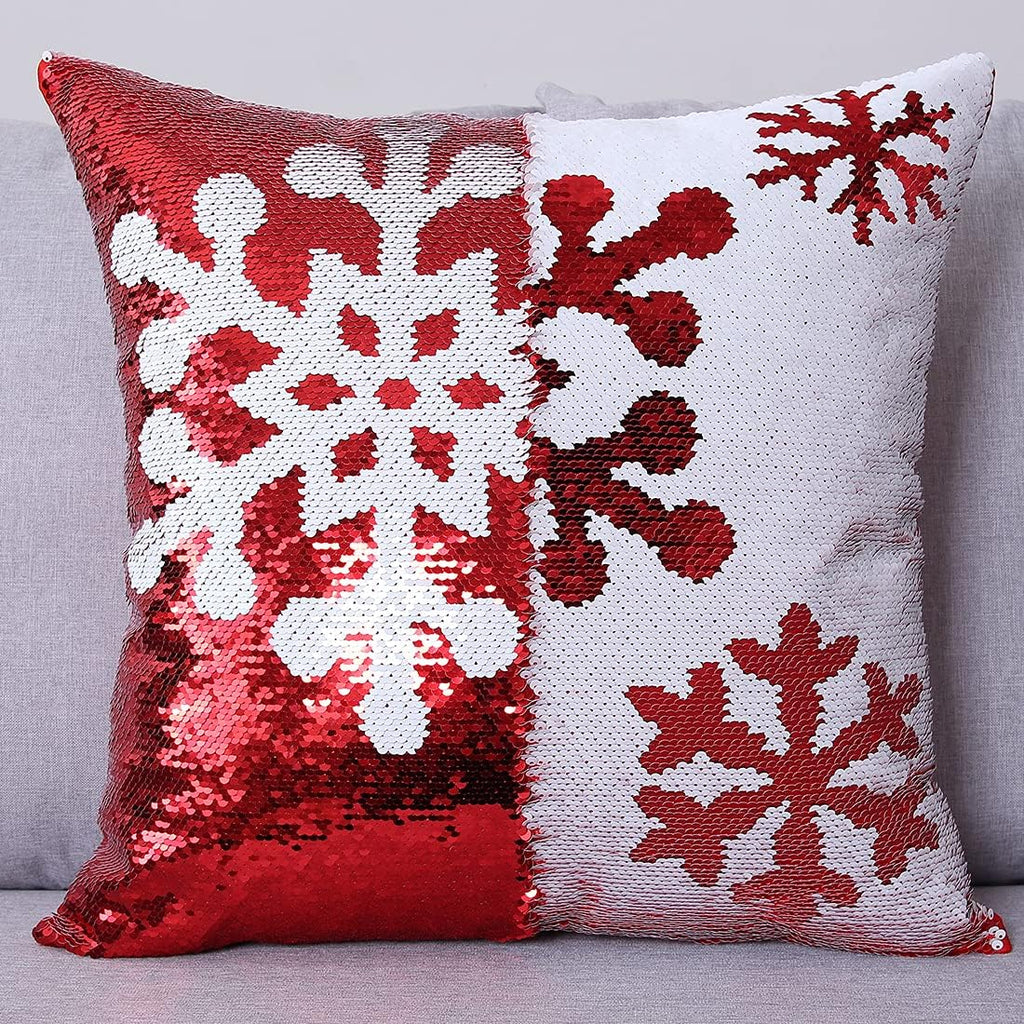 Gujiahone Bling Christmas Sequin Pillow Covers 18 x 18 Inches Set of 4 Red Reversible Sequins Pillow Case Magic Mermaid Throw Decorative Xmas Cushion Cover for Couch