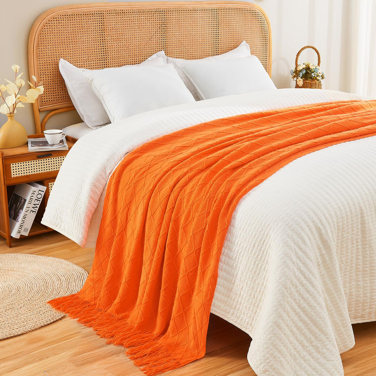 inhand Fall Throw Blanket Burnt Orange Halloween Decor for Couch, Soft Living Room Home Decor Knitted Blanket, Outdoor Lightweight Autumn Blanket, Farmhouse Warm Fall Decoration Indoor, 50"x60"