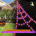 Halloween Spider Web Lights 550 LED Lighted Spider Web 16.4Ft Giant Halloween Decorations Light up with 8 Lighting Modes Waterproof & Timer for Indoor Outdoor House Haunted Yard Decor, Orange & Purple