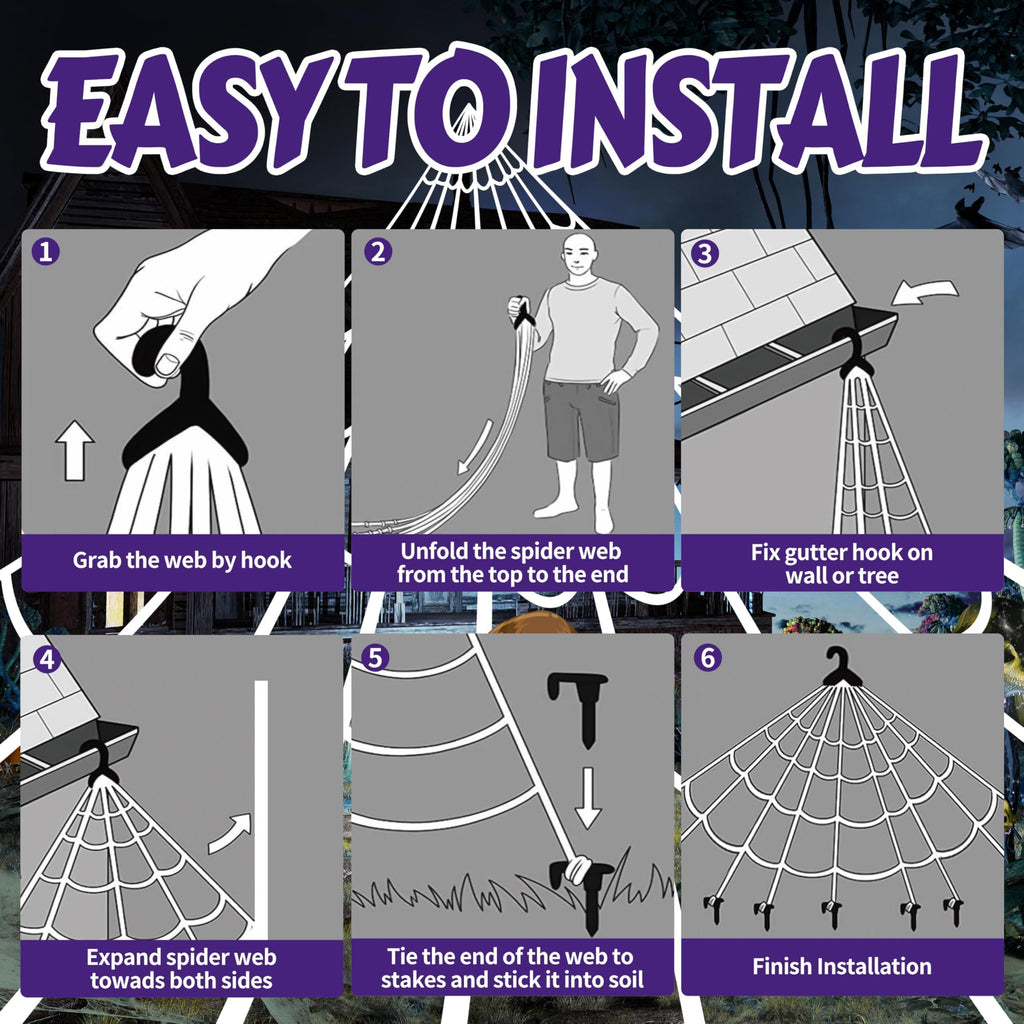 Halloween Spider Web Lights Giant Spider, 16.4Ft 450 LED Lighted Spider Web with with 8 Lighting Modes Waterproof & Timer for Indoor Outdoor House Haunted Yard Decor,Purple&Orange